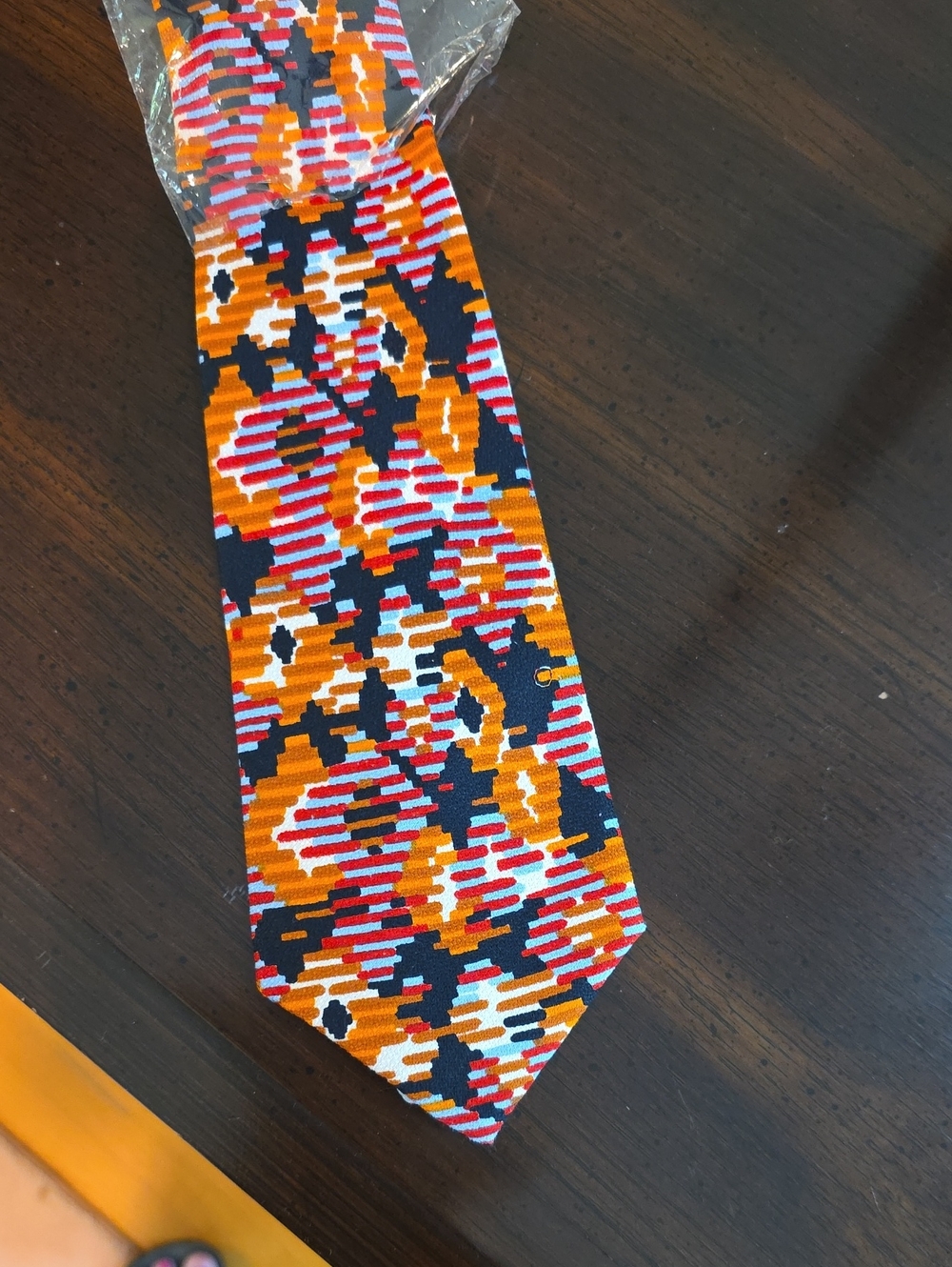 Princeps New In Package 100% Silk Orange, Navy and White Geometric Pattern Tie